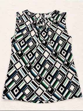 Calvin Klein Black Geo Print Sleeveless Top with Blue & Green Accents .Size S